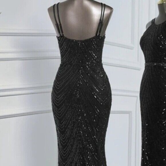 Black, O Neck Sleeveless,  Detachable Skirt, Contrast Sequined Mermaid G… - Picture 13 of 13